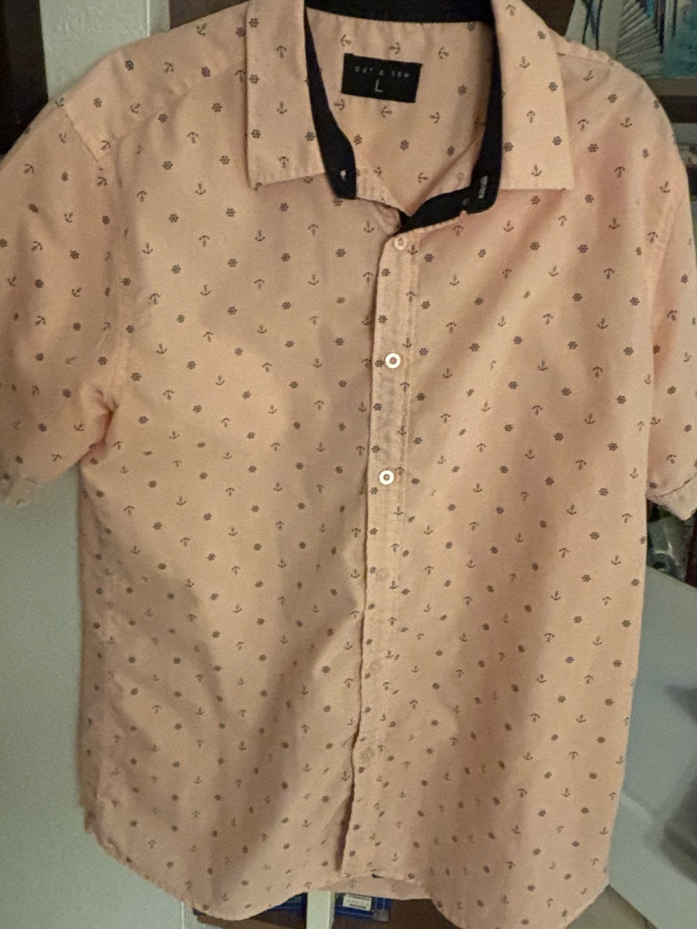 Men's Light Pink Short-Sleeve Button-Down Shirt with Anchor Print